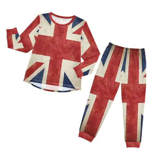 YOUJUNER Kinder Schlafanzug Set Vintage UK-Flagge Pyjama Langarm Nachtwäsche Zweiteilig Schlafanzüge Set für Jungen Mädchen von YOUJUNER