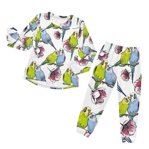 YOUJUNER Kinder Schlafanzug Set Vogel-Papagei-Liebe Pyjama Langarm Nachtwäsche Zweiteilig Schlafanzüge Set für Jungen Mädchen von YOUJUNER