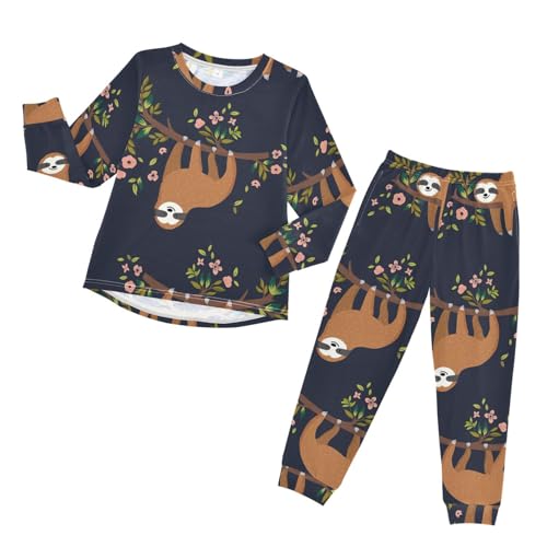 YOUJUNER Kinder Schlafanzug Set süßer Faultier-Muster Pyjama Langarm Nachtwäsche Zweiteilig Schlafanzüge Set für Jungen Mädchen von YOUJUNER