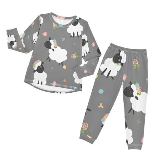 YOUJUNER Kinder Schlafanzug Set süßes Schaf-Muster Pyjama Langarm Nachtwäsche Zweiteilig Schlafanzüge Set für Jungen Mädchen von YOUJUNER