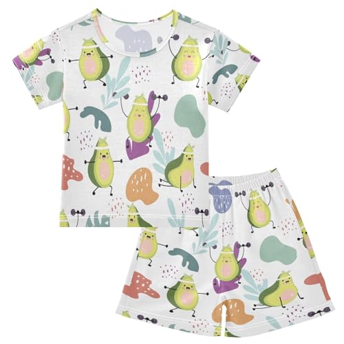 YOUJUNER Kinder Schlafanzug kurz Avocado Sport Mädchen Pyjamaset Sommer Shorty Kleidung Zweiteiliger Baumwolle Nachtwäsche von YOUJUNER