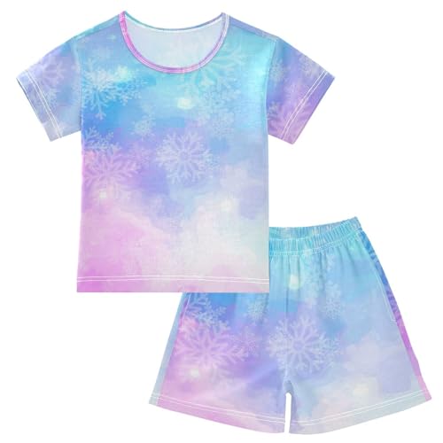 YOUJUNER Kinder Schlafanzug kurz Bunter Schneeflocken-Druck Mädchen Pyjamaset Sommer Shorty Kleidung Zweiteiliger Baumwolle Nachtwäsche von YOUJUNER