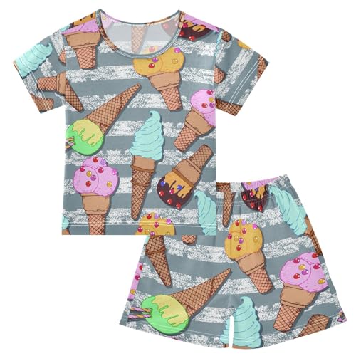 YOUJUNER Kinder Schlafanzug kurz Cartoon-EIS Mädchen Pyjamaset Sommer Shorty Kleidung Zweiteiliger Baumwolle Nachtwäsche von YOUJUNER