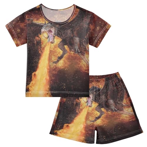 YOUJUNER Kinder Schlafanzug kurz Fantasy-Drache Mädchen Pyjamaset Sommer Shorty Kleidung Zweiteiliger Baumwolle Nachtwäsche von YOUJUNER