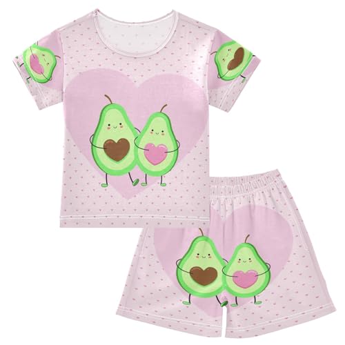 YOUJUNER Kinder Schlafanzug kurz Nette Avocado-Liebe Mädchen Pyjamaset Sommer Shorty Kleidung Zweiteiliger Baumwolle Nachtwäsche von YOUJUNER