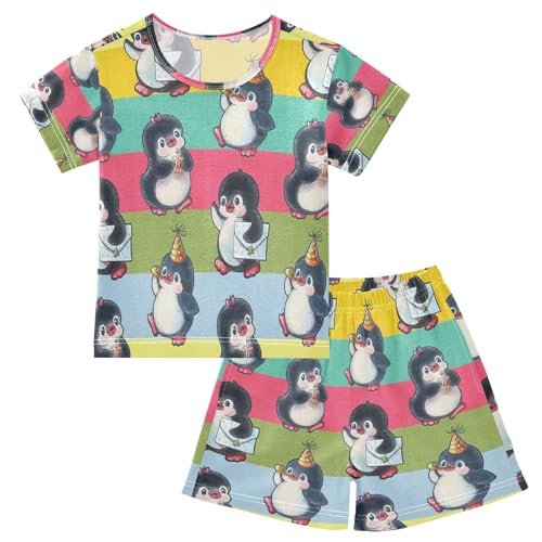 YOUJUNER Kinder Schlafanzug kurz Niedliche Pinguine drucken Mädchen Pyjamaset Sommer Shorty Kleidung Zweiteiliger Baumwolle Nachtwäsche von YOUJUNER