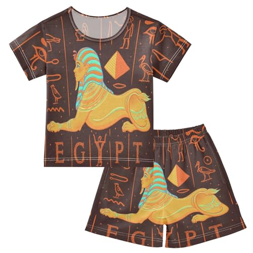 YOUJUNER Kinder Schlafanzug kurz Sphinx Ägyptische Mythica Mädchen Pyjamaset Sommer Shorty Kleidung Zweiteiliger Baumwolle Nachtwäsche von YOUJUNER