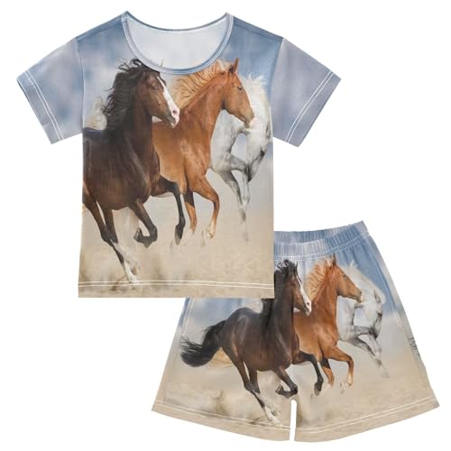 YOUJUNER Kinder Schlafanzug kurz Tier Pferd Mädchen Pyjamaset Sommer Shorty Kleidung Zweiteiliger Baumwolle Nachtwäsche von YOUJUNER