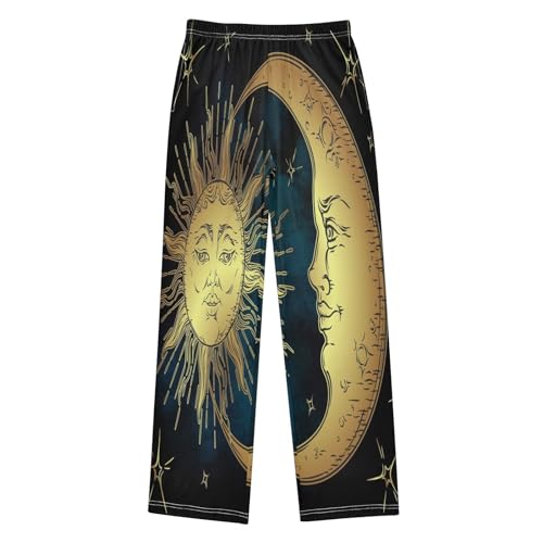 YOUJUNER Kinder Schlafanzughose Goldene Sonne-Mond-Sterne Pyjamahose Lang Nachtwäsche Pants Elastische Taille Freizeithose Loungehose für Jungen Mädchen von YOUJUNER