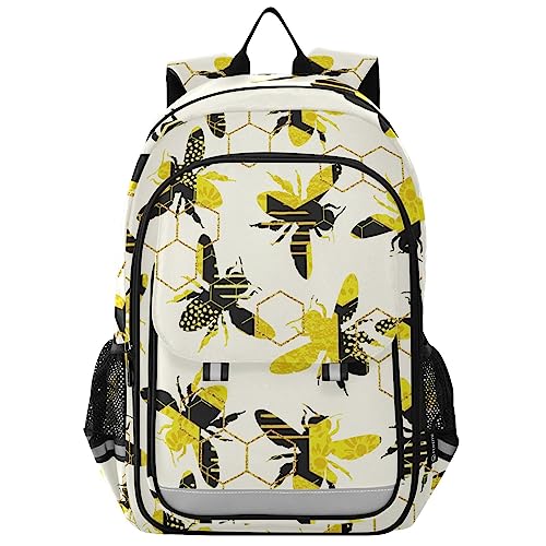 YOUJUNER Kinder Schulrucksack Gelbe Honigbiene Schulranzen Schultasche Sporttasche Backpack für Mädchen Jungen von YOUJUNER