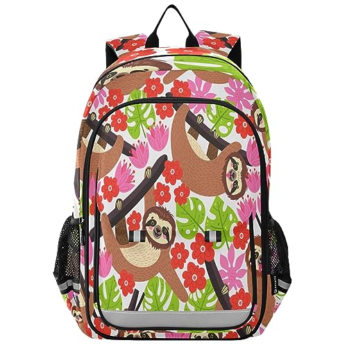 YOUJUNER Kinder Schulrucksack Tropische Faultier-Blütenblätter Schulranzen Schultasche Sporttasche Backpack für Mädchen Jungen von YOUJUNER