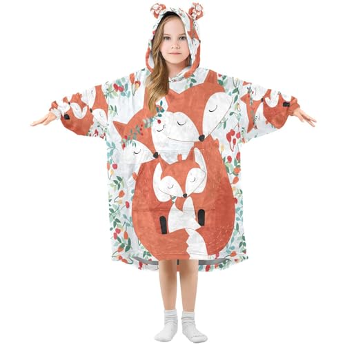 YOUJUNER Kinder Übergroße Decke Hoodie, Niedliche Tier Fuchs Familie Warme Fleece Hoodie Decke Plüsch Tragbare Decke Hoodie Sweatshirt Pullover für Jungen Mädchen, mehrfarbig, 14 Jahre von YOUJUNER