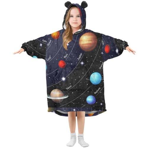 YOUJUNER Kinder Übergroße Hoodie Decke, Planet des Sonnensystem-Universums Warme Fleece Hoodie Decke Plüsch Tragbare Decke Hoodie Sweatshirt Pullover für Jungen Mädchen von YOUJUNER