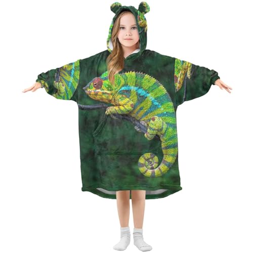 YOUJUNER Kinder Übergroße Hoodie Decke, Tropisches Chamäleon Warme Fleece Hoodie Decke Plüsch Tragbare Decke Hoodie Sweatshirt Pullover für Jungen Mädchen von YOUJUNER