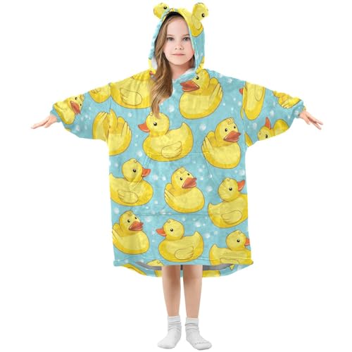 YOUJUNER Kinder Übergroße Hoodie Decke, süßer Gelbe Enten Warme Fleece Hoodie Decke Plüsch Tragbare Decke Hoodie Sweatshirt Pullover für Jungen Mädchen von YOUJUNER