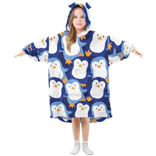 YOUJUNER Kinder Übergroße Hoodie Decke, süßer Pinguin Warme Fleece Hoodie Decke Plüsch Tragbare Decke Hoodie Sweatshirt Pullover für Jungen Mädchen von YOUJUNER