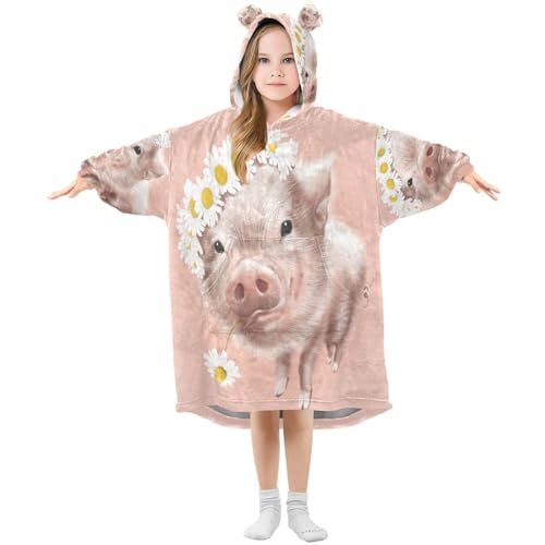 YOUJUNER Kinder Übergroße Hoodie Decke, süßes Schwein Warme Fleece Hoodie Decke Plüsch Tragbare Decke Hoodie Sweatshirt Pullover für Jungen Mädchen von YOUJUNER