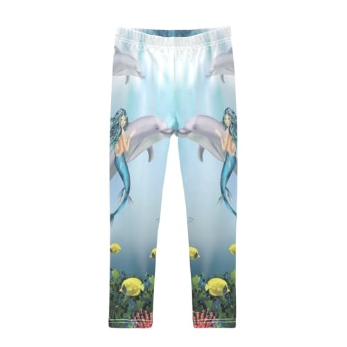 YOUJUNER Mädchen Leggings Meerestier Delfine Meerjungfrau stretchige Sportleggings Lange Hosen für 4-10 Jahre Kinder von YOUJUNER