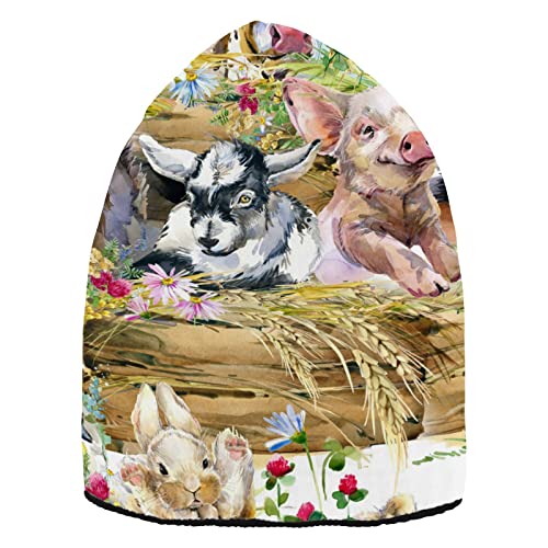 YOUJUNER Männer Frauen Beanie Mütze Bauernhof Tier Pferd Schwein Schaf Beanie Mütze Thermouhr Kappe Unisex Kopfbedeckung Totenkopf Mütze Bündchen Mütze Wintermützen, mehrfarbig, One size von YOUJUNER