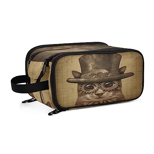 YOUJUNER Make-up-Tasche, ägyptische Katze, Pyramiden, Reisen, tragbar, große Kosmetiktasche, Kulturbeutel, Make-up-Organizer-Tasche für Frauen und Mädchen, Farbe 87, 28*14.5*18cm, Kulturbeutel von YOUJUNER