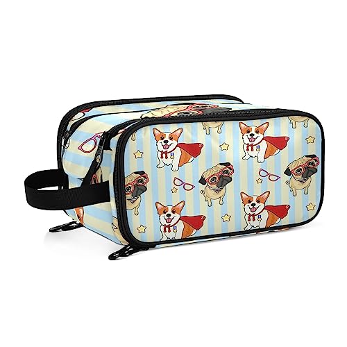 YOUJUNER Make-up-Tasche, niedliches Mops-Hunde-Muster, tragbar, große Kosmetiktasche, Kulturbeutel, Make-up-Organizer-Tasche für Frauen und Mädchen, Farbe 59, 28*14.5*18cm, Kulturbeutel von YOUJUNER