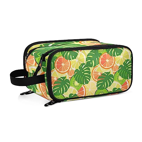 YOUJUNER Make-up-Tasche, tropische Palmenblätter, Obst, Reisen, tragbar, große Kosmetiktasche, Kulturbeutel, Make-up-Organizer-Tasche für Frauen und Mädchen, Farbe 69, 28*14.5*18cm, Kulturbeutel von YOUJUNER