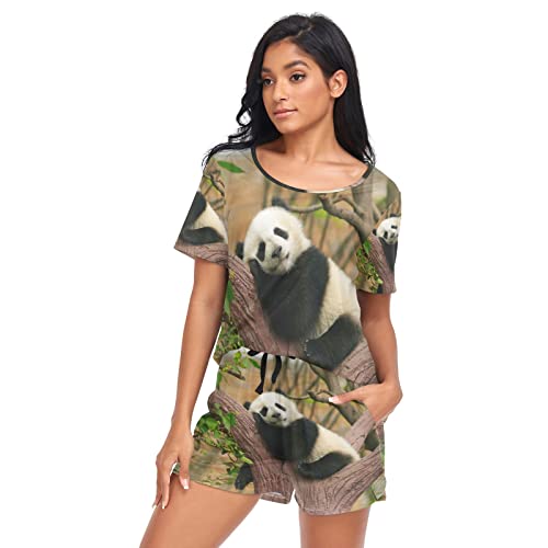 YOUJUNER Schlafanzug Damen Kurz 3D-Tierthema-Panda Pyjama Set Sommer Kurzarm Pyjamaset Nachtwäsche Zweiteiliger Hausanzug Sleepwear Loungewear von YOUJUNER