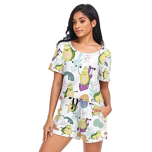 YOUJUNER Schlafanzug Damen Kurz Avocado Sport Pyjama Set Sommer Kurzarm Pyjamaset Nachtwäsche Zweiteiliger Hausanzug Sleepwear Loungewear von YOUJUNER