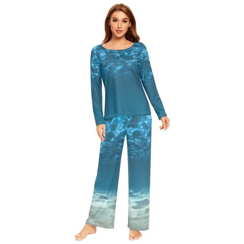 YOUJUNER Schlafanzug Damen Lang Unterwasser Pyjama Damen Langarm Pyjamaset Nachtwäsche Zweiteiliger Hausanzug Sleepwear von YOUJUNER