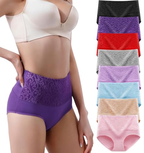 YOULEHE Unterhosen Damen Baumwolle Hohe Taille Weich Atmungsaktiv Unterwäsche (8er Pack-Mehrfarbig 01, XXL) von YOULEHE