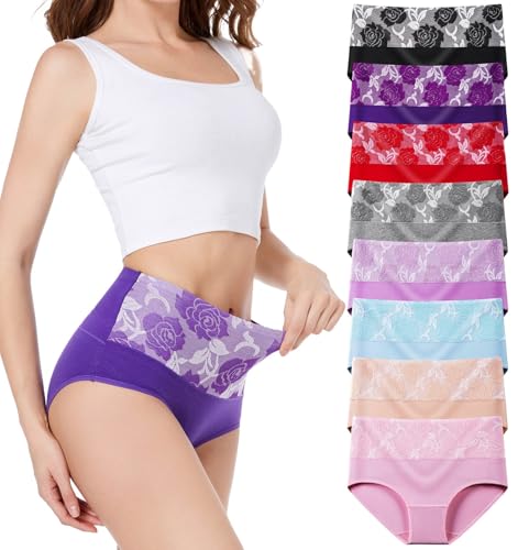 YOULEHE Unterhosen Damen Baumwolle Hohe Taille Weich Atmungsaktiv Unterwäsche (8er Pack-Mehrfarbig 02, XXL) von YOULEHE