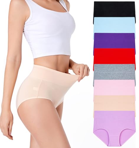 YOULEHE Unterhosen Damen Baumwolle Hohe Taille Weich Atmungsaktiv Unterwäsche (8er Pack-Mehrfarbig 05, S) von YOULEHE