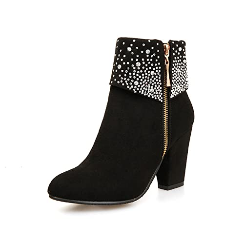 YOUMALL Damen Strass-Stiefel Wildlederstiefel Spitz zulaufende Spitze hoher Absatz Stiefeletten YOUMALL Damen Strass-Stiefel Wildlederstiefel Spitz zulaufende Spitze hoher Absatz Stiefeletten von YOUMALL