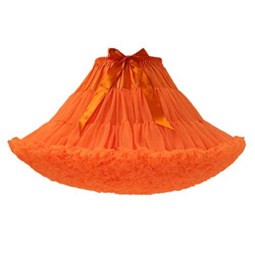 Damen Petticoat Rock Puffy Tutu Rock Layered Tüll Pettiskirts Kleid für Ballett Cosplay Kostüm, Orange, Einheitsgröße von YOUMU