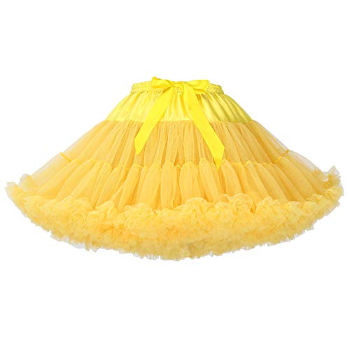 Women Elastic Waist Chiffon Petticoat Tulle Lolita Petticoat Tutu Puffy Underskirt Princess Dress for Party Cosplay (Yellow, One Size) von YOUMU