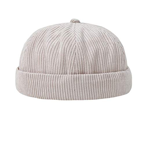 YOUMU Herren Damen Skullcap Matrosenmütze Beanie Cord gerollte Manschette Vintage krempellos, Stil D-Beige, Einheitsgröße von YM YOUMU