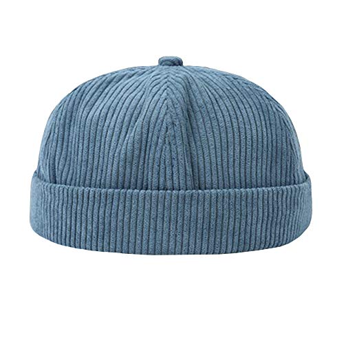 YOUMU Herren Damen Skullcap Matrosenmütze Beanie Cord gerollte Manschette Vintage krempellos, Stil D-Blau, Einheitsgröße von YM YOUMU