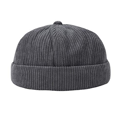 YOUMU Herren Damen Skullcap Matrosenmütze Mütze Beanie Cord, gerollte Manschette Vintage ohne Rand Gr. Einheitsgröße, Stil D-Grau von YM YOUMU