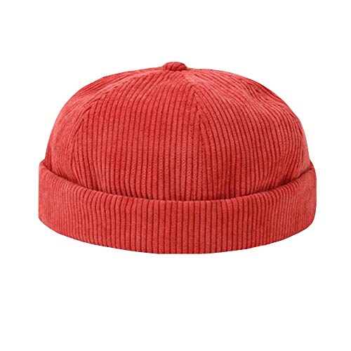 YOUMU Herren Damen Skullcap Matrosenmütze Mütze Beanie Cord, gerollte Manschette Vintage ohne Rand Gr. Einheitsgröße, Stil D-Orange von YOUMU