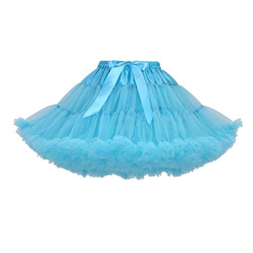 YOUMU Women Elastic Waist Chiffon Petticoat Tulle Lolita Petticoat Tutu Puffy Underskirt Princess Dress for Party Cosplay (Blue, One Size) von YOUMU