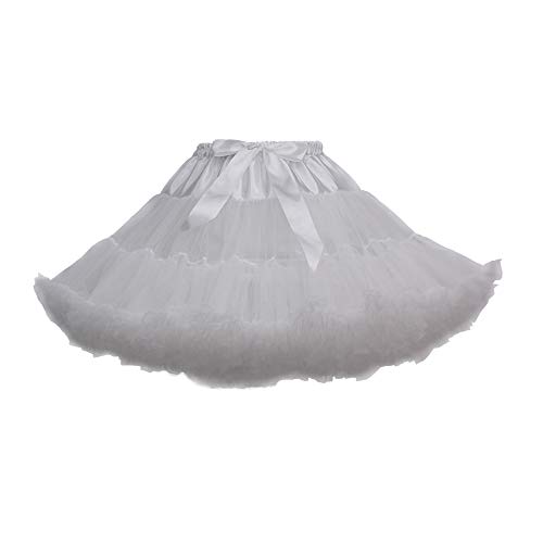 YOUMU Women Elastic Waist Chiffon Petticoat Tulle Lolita Petticoat Tutu Puffy Underskirt Princess Dress for Party Cosplay (White, One Size) von YOUMU