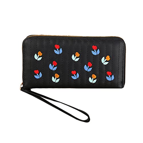 YOUNAFEN Lange Geldbörse aus PU-Leder, Kartenhalter, Handytasche, Geschenk, Kleingeldfach für Damen, Mädchen, Münzgeldbörse, Geldtasche, Handtaschen, Schwarz, 19.5*11.2.5cm von YOUNAFEN