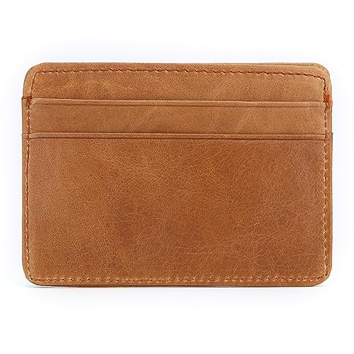 YOUNAFEN Modisches Kreditkartenetui für Damen und Herren, Vintage, kurze Geldbörse, schlanke Brieftaschen, Gelb-Braun, 10*7.5*0.4cm von YOUNAFEN