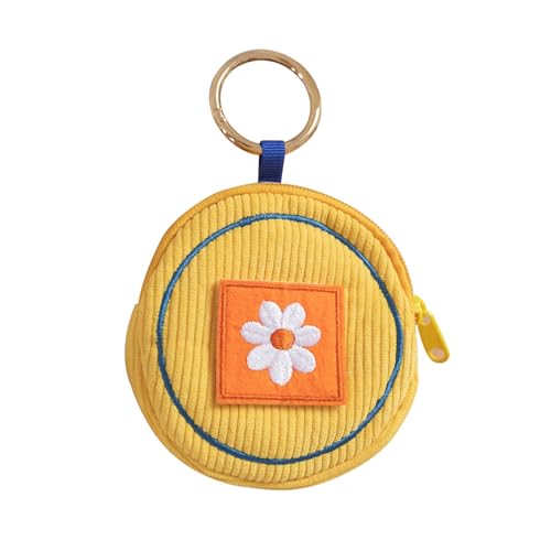 YOUNAFEN Niedliche runde Münzgeldbörse mit Stickerei, Münztasche für Frauen und Mädchen, Schlüsseltasche, Mini-Headset-Tasche, Reißverschluss, Geldbörse, Kindergeschenk, 1, Diameter 12cm von YOUNAFEN