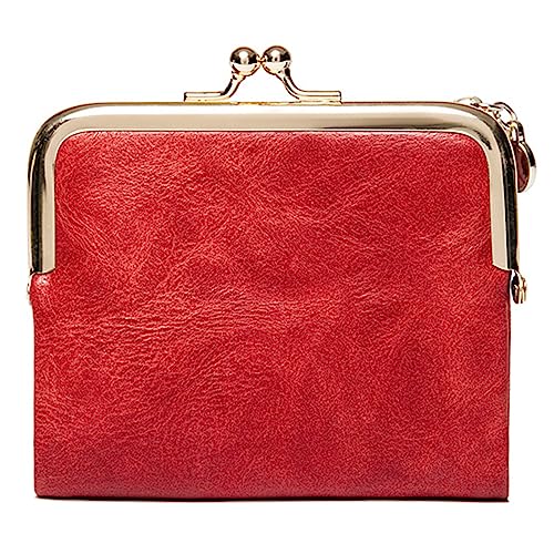 YOUNAFEN Vintage Damen kurze Geldbörse PU Geldbörse Kreditkartenetui Mode Münzgeldbörsen Business Geldbörse für Mädchen, Rot/Ausflug, einfarbig (Getaway Solids), 12*2*10cm von YOUNAFEN