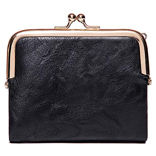 YOUNAFEN Vintage Damen kurze Geldbörse PU Geldbörse Kreditkartenetui Mode Münzgeldbörsen Business Geldbörse für Mädchen, Schwarz, 12*2*10cm von YOUNAFEN