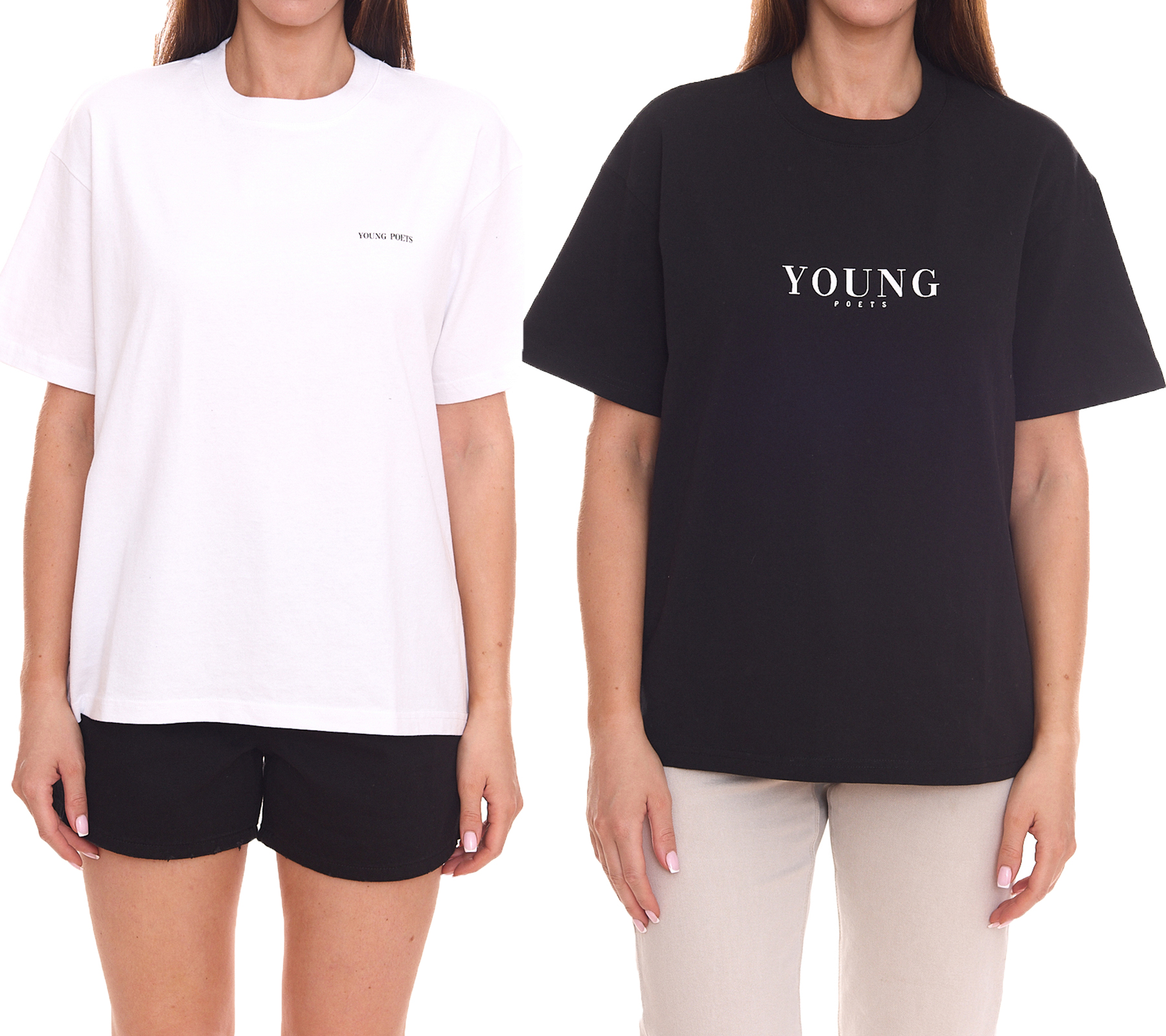 YOUNG POETS Damen nachhaltiges Baumwoll-Shirt Rundhals-Shirt mit Markenschriftzug Schwarz oder Weiß von YOUNG POETS