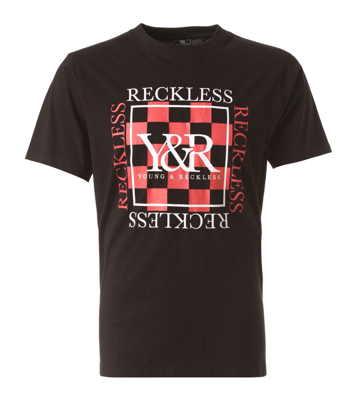 YOUNG & RECKLESS Checker Block Herren T-Shirt stylisches Baumwoll-Shirt mit Front-Print MTS3094BLK-200 Schwarz von YOUNG  & RECKLESS