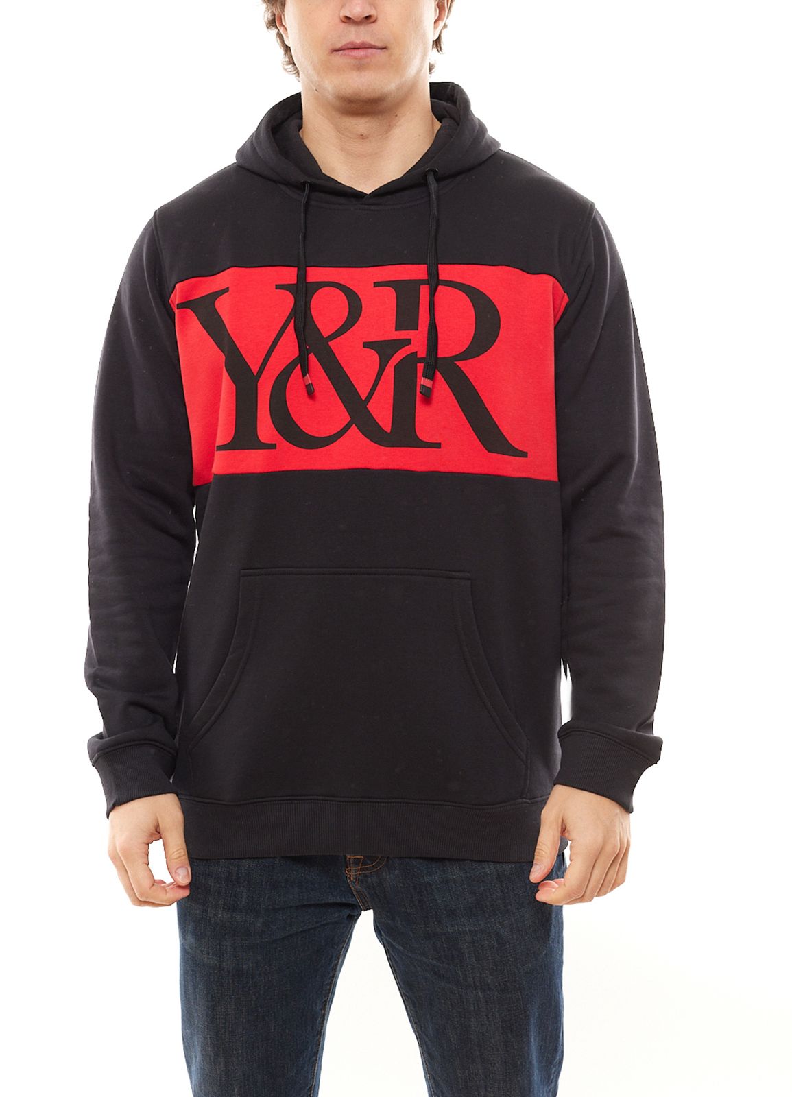 YOUNG & RECKLESS Herren Hoodie aus Baumwolle Kapuzen-Sweater mit großem Front-Print 120033-200 Schwarz/Rot von YOUNG  & RECKLESS