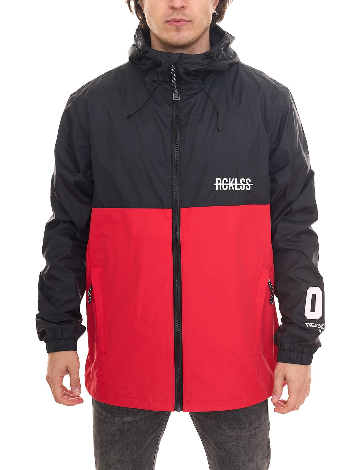 YOUNG & RECKLESS Herren Windbreaker mit erhöhtem Kragen Übergangs-Jacke 140009 Rot-Schwarz von YOUNG  & RECKLESS